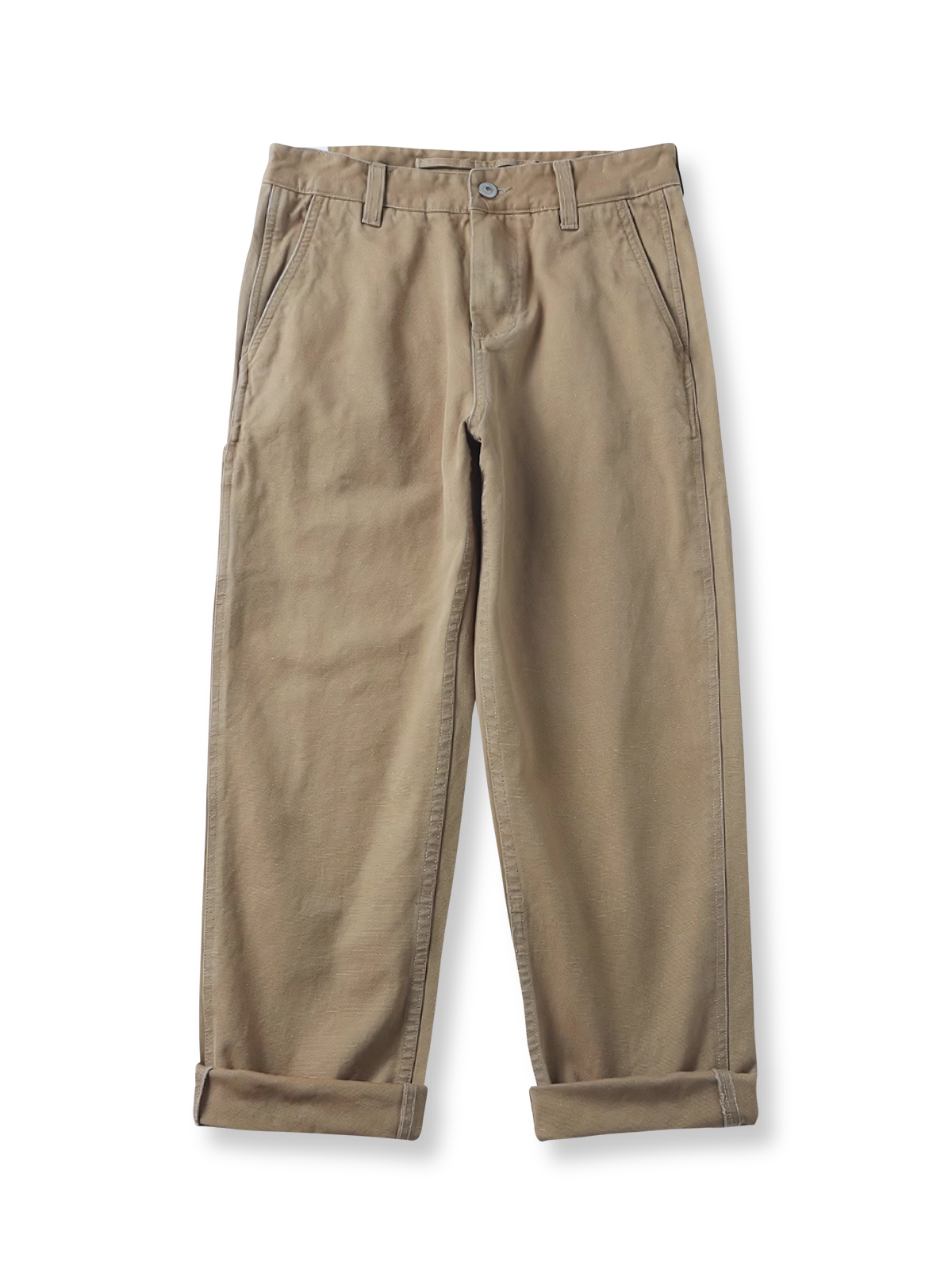 製品画像: ヴィンテージ風の多ポケットワークパンツ全体像
詳細画像: 6つのポケットと重ねポケットのディテール