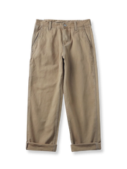 製品画像: ヴィンテージ風の多ポケットワークパンツ全体像
詳細画像: 6つのポケットと重ねポケットのディテール