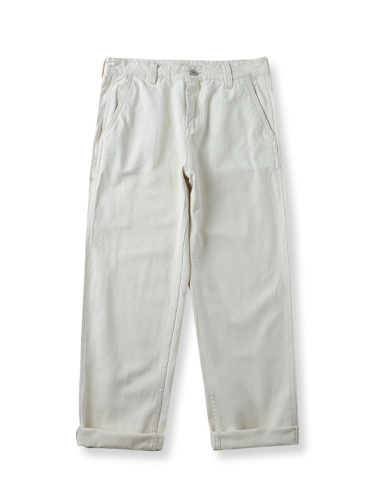 製品画像: ヴィンテージ風の多ポケットワークパンツ全体像
詳細画像: 6つのポケットと重ねポケットのディテール