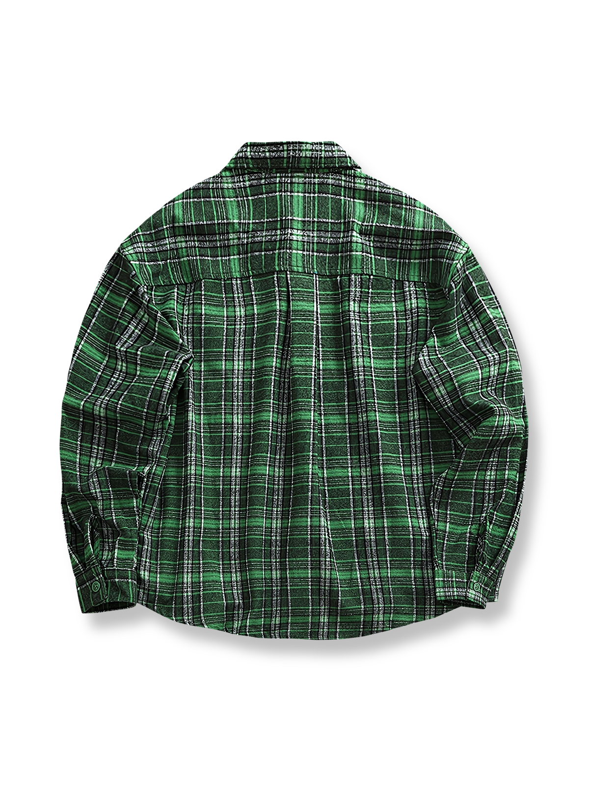 製品画像: アメリカンヴィンテージ風フランネル厚手起毛長袖ワークシャツ全体像
詳細画像: シャツのレギュラーカラーとチェック柄のディテール