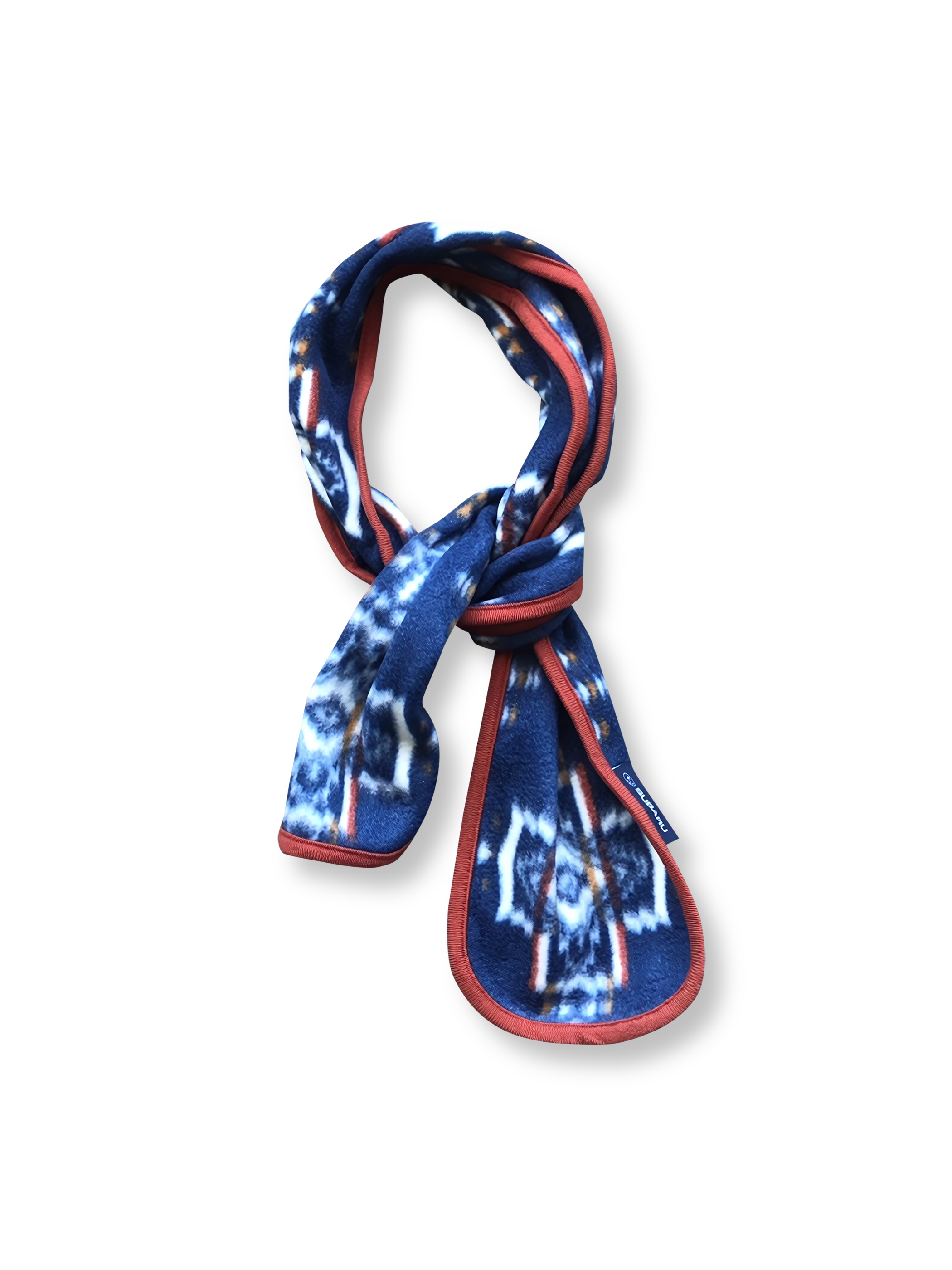 製品画像: ヴィンテージナバホ柄ジャカードフリーススカーフの正面画像。鮮やかな色使いが特徴的。
詳細画像: ジャカード柄とフリース素材のディテール特写。肌触りの良さと模様の細部が見える画像。