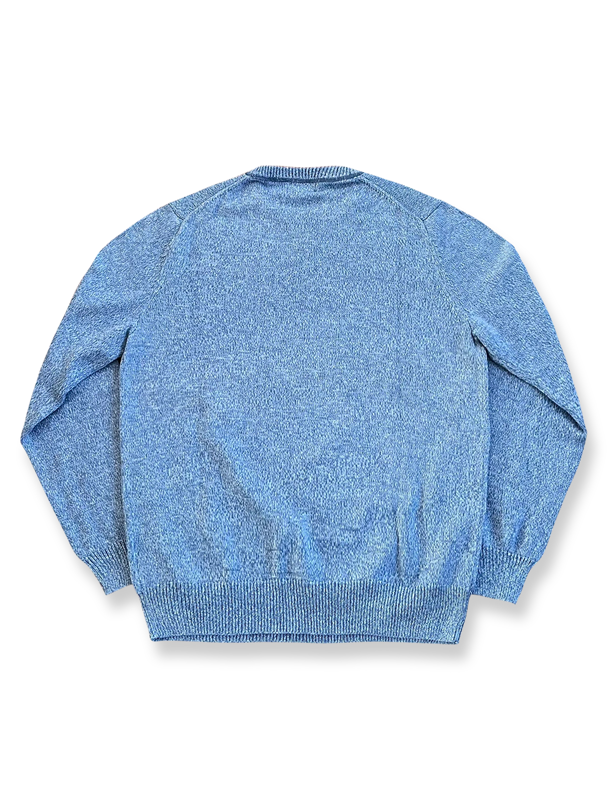 製品画像: ヴィンテージクルーネック厚手プルオーバーセーターの正面画像。100%コットン素材で作られた保温性と快適さを備えた一着。
詳細画像: セーターの細かな編み目とクラシックなクルーネックデザインの特写。高密度な編み込みで耐久性が強調される。