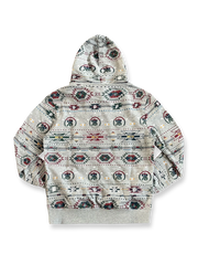 製品画像:ナバホ族風刺繍ユーズド加工フーディーの正面画像
詳細画像:フーディーの刺繍ディテールとフードの特写