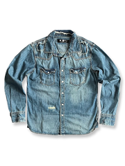 製品画像: ヴィンテージ藍染パッチワークデニムシャツの正面