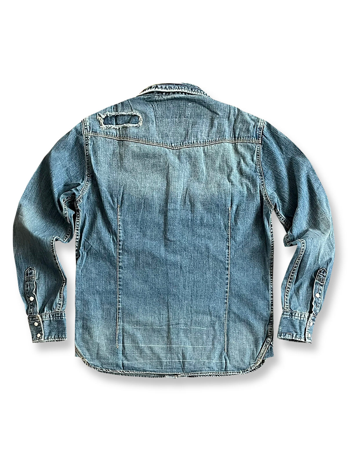 製品画像: ヴィンテージ藍染パッチワークデニムシャツの反面