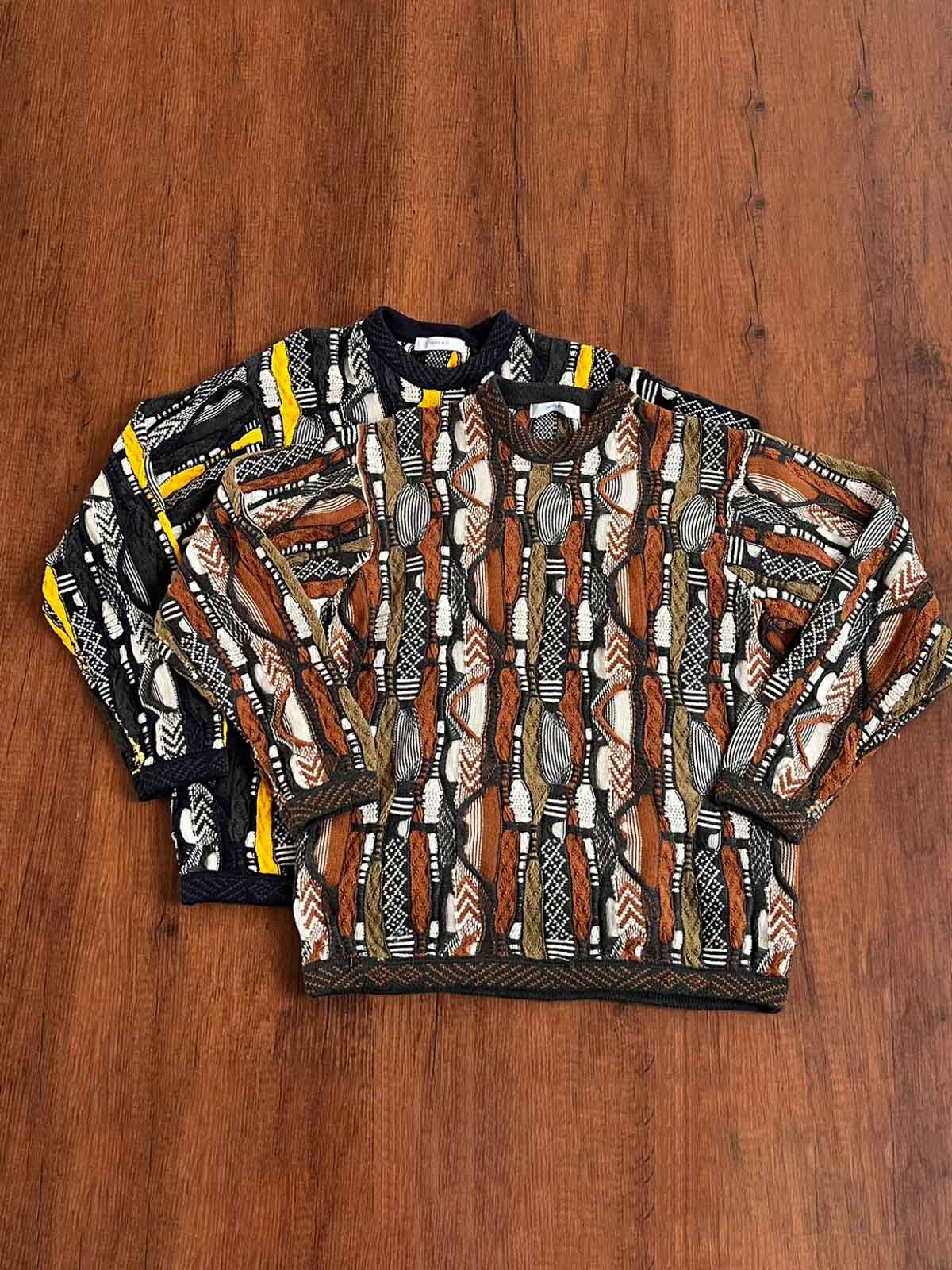 製品画像: ゴーヤ柄ヴィンテージ編みセーターの正面全体