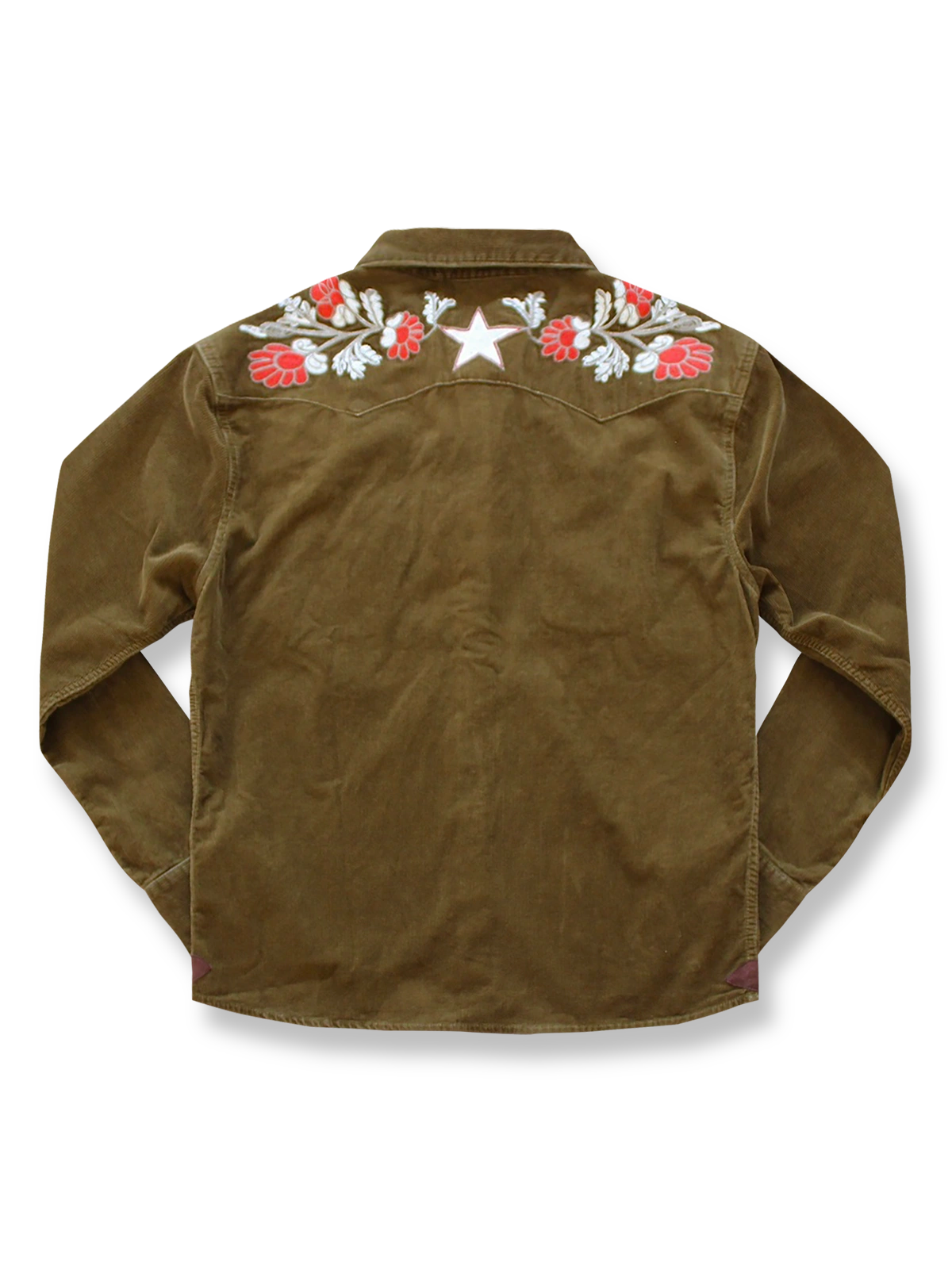 製品画像: アメリカ ウエスタン風刺繍コーデュロイ長袖シャツの反面図