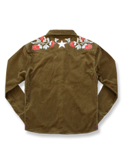 製品画像: アメリカ ウエスタン風刺繍コーデュロイ長袖シャツの反面図