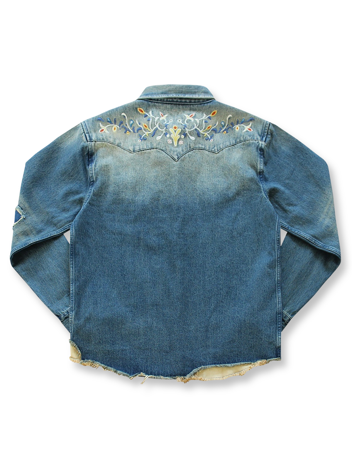 製品画像: コントラスト レトロパッチワーク長袖シャツの反面