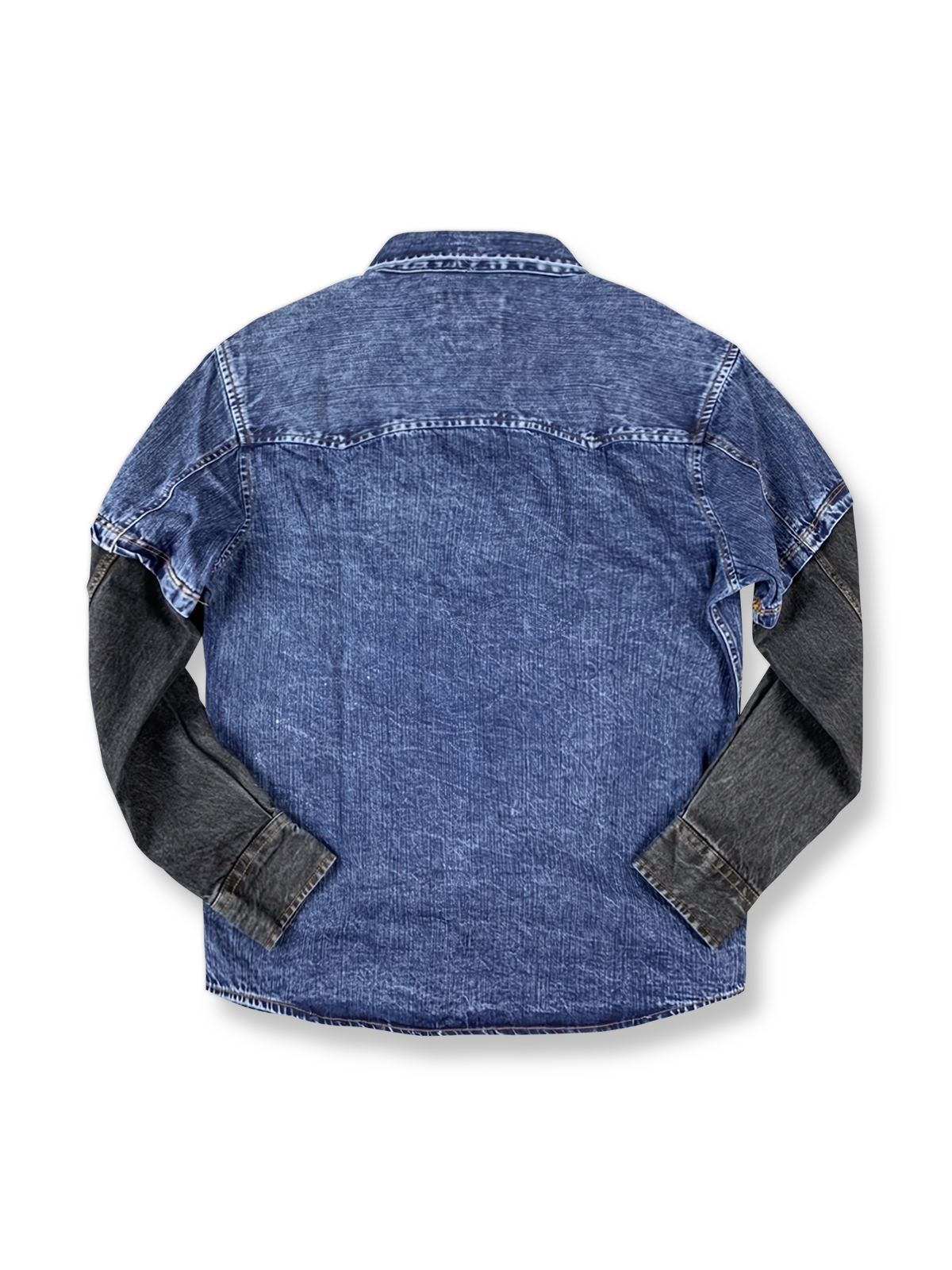 フェイクレイヤードデニム切り替えワークシャツ