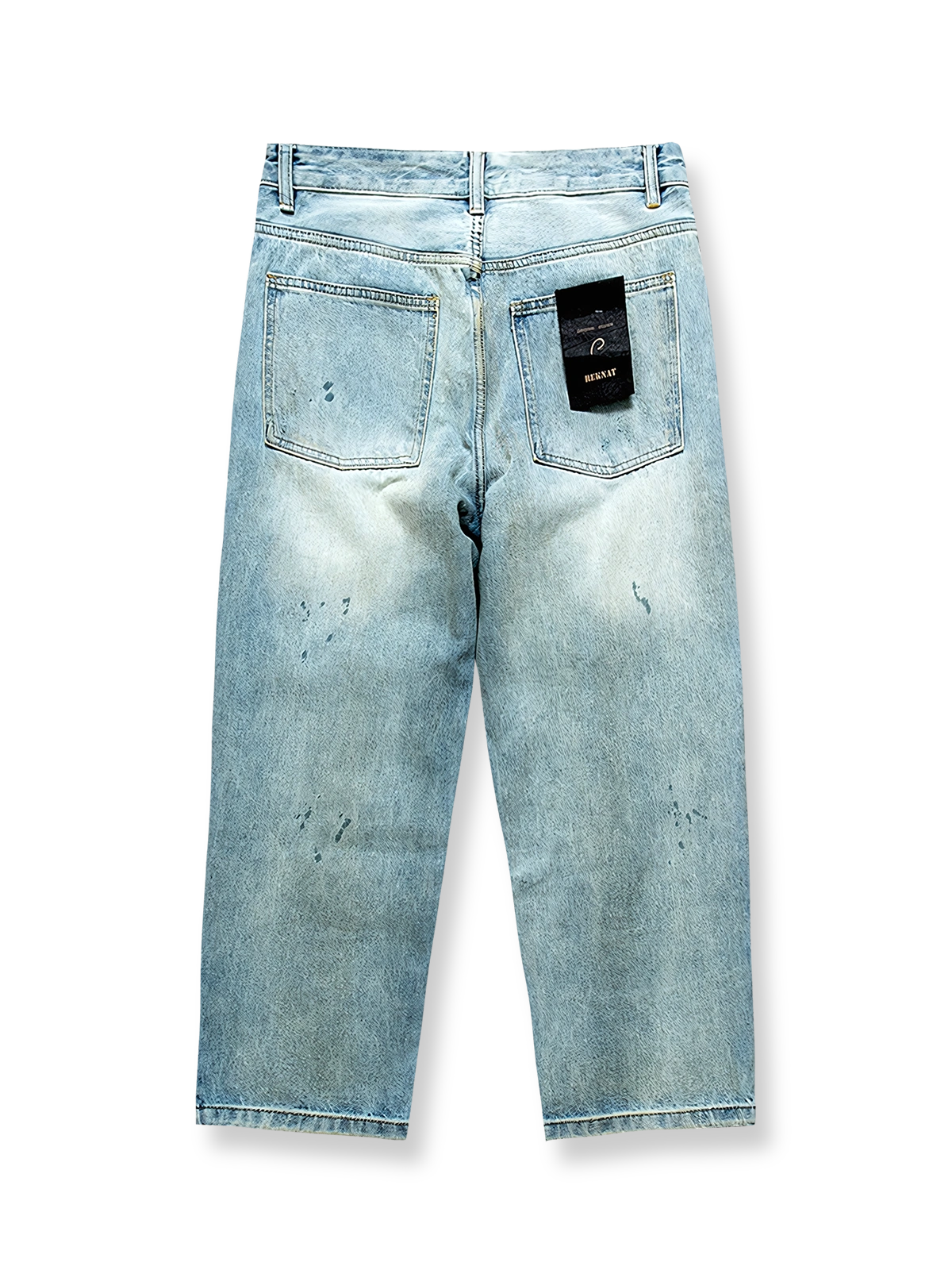 スプラッシュペイント加工ストレートデニムパンツの全体像