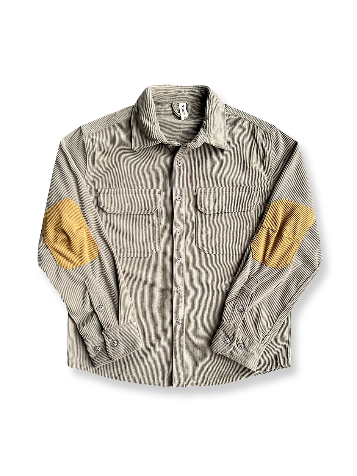 製品画像: コーデュロイ素材の肘パッチ付きワークシャツ 秋冬向けのレトロデザインと機能性を両立したアイテム
詳細画像: 肘パッチとコーデュロイ生地のディテール 耐久性とスタイルを兼ね備えたワークシャツ