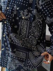 製品画像: レトロ ペイズリー柄 シアサッカーシャツ
詳細画像: ペイズリー柄 シアサッカーシャツのディテール