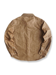 製品画像: フェイクレザー ウエスタン風 長袖シャツ
詳細画像: ウエスタン風チェーンステッチとウォッシュ加工のディテール