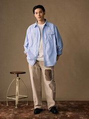 モデルが着用したツール刺繍 ワークシャツのスタイリング