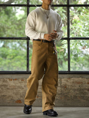 詳細画像: ワッフル生地のディテールとシルケット加工の質感を強調した特写
モデル画像: ワッフルクルーネック カジュアルTシャツを着用したモデルのカジュアルコーディネート