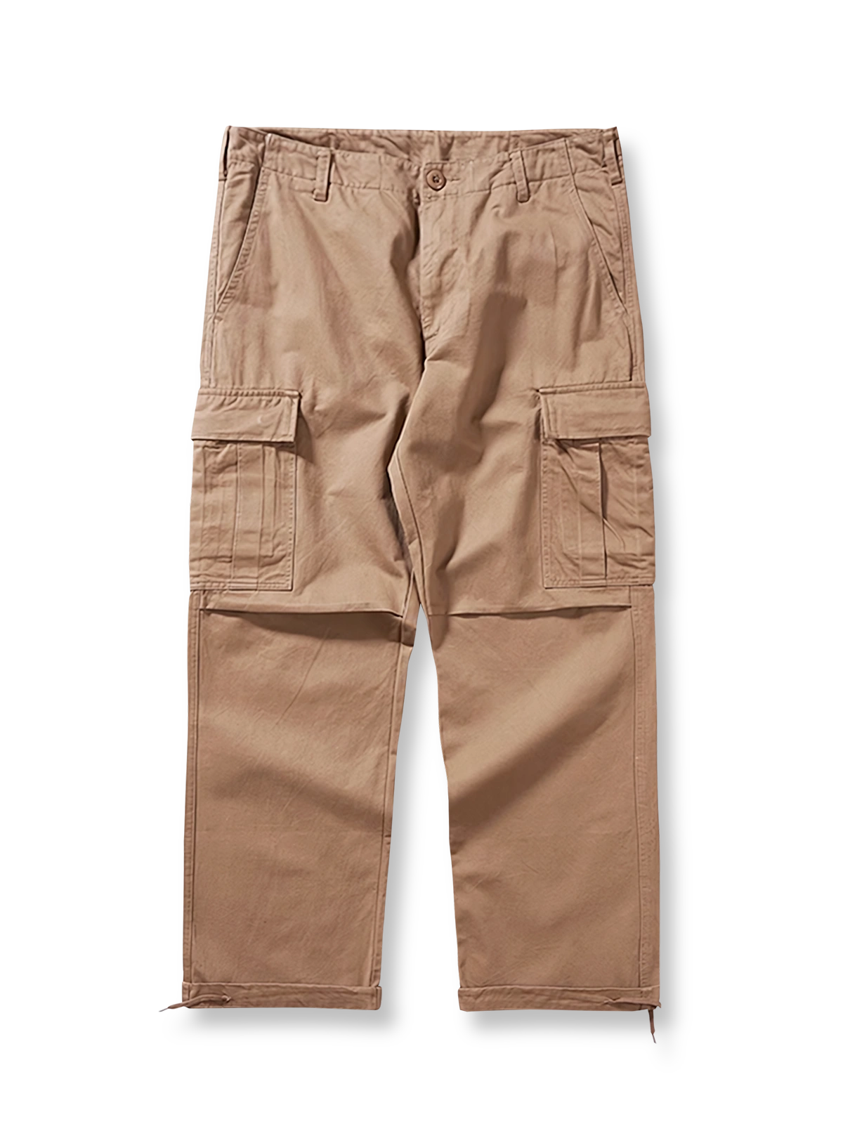 製品画像: タイガーストライプ迷彩M65カーゴパンツの平置き画像
詳細画像: カーゴパンツの多機能ポケットとタイガーストライプ迷彩のディテール画像