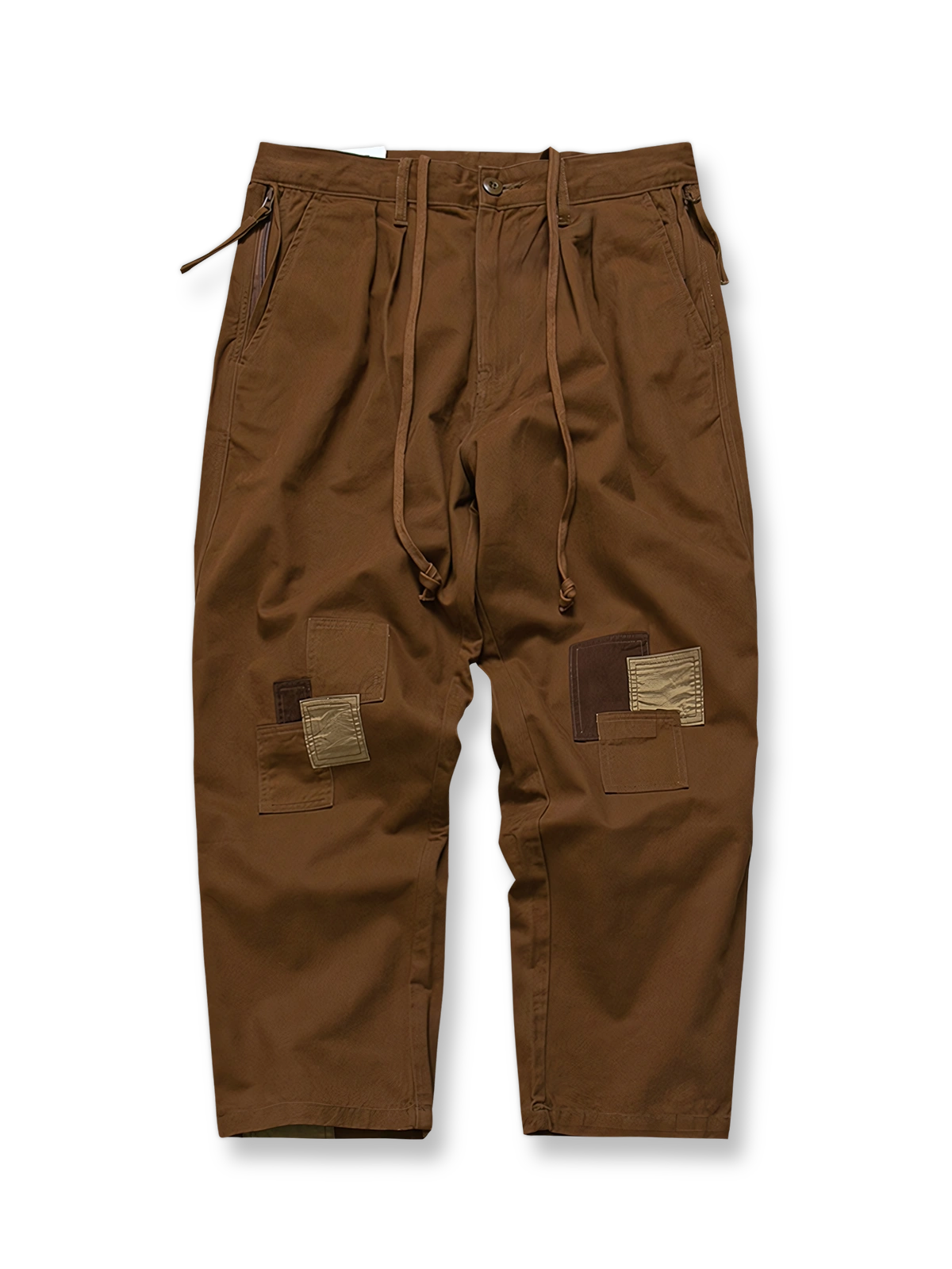 パッチデザインワイドテーパードカジュアルパンツ平置き画像