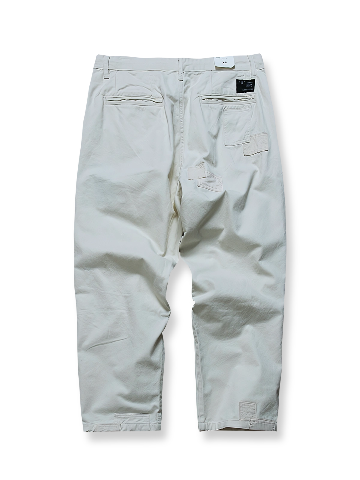 パッチデザインワイドテーパードカジュアルパンツ平置き画像