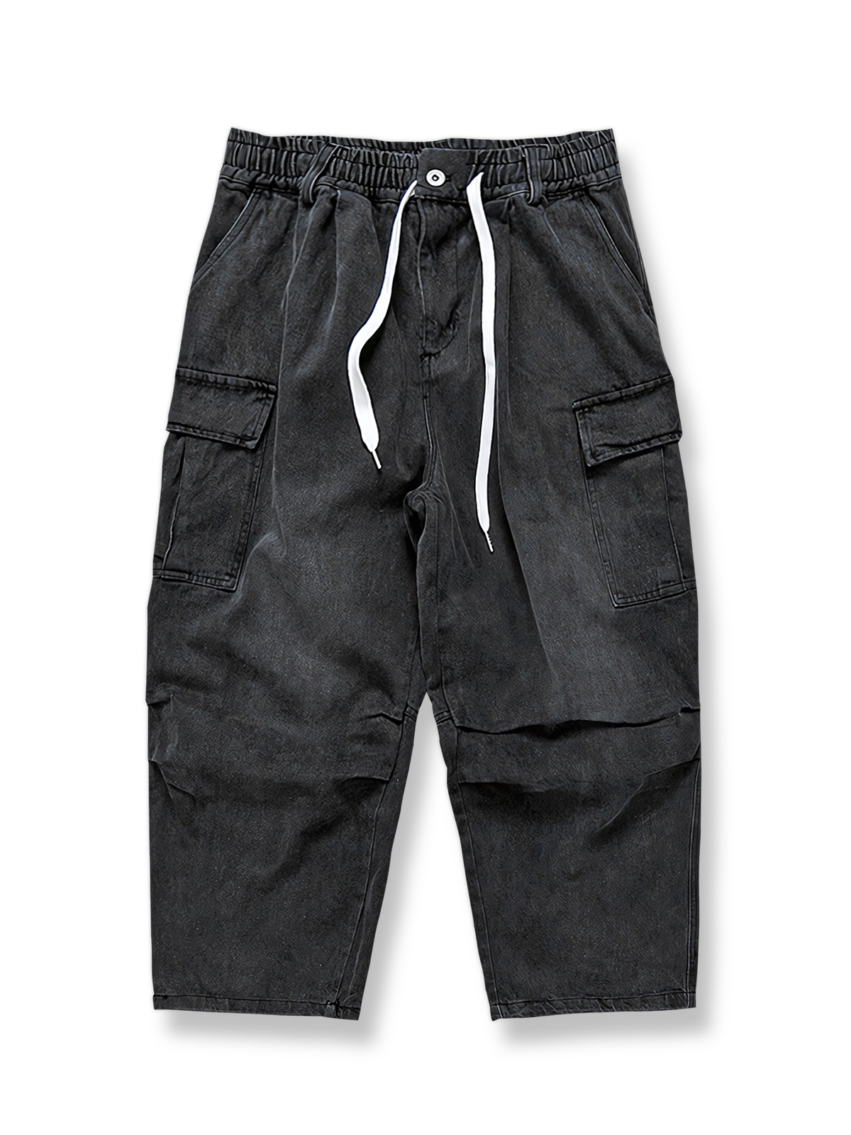 ウォッシュ加工ルーズフィットワークデニムシャツ平置き画像