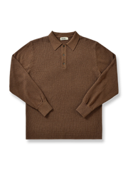 オールコットンヘビーウェイトワッフルポロネック長袖Tシャツ平置き画像