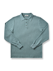 オールコットンヘビーウェイトワッフルポロネック長袖Tシャツ平置き画像