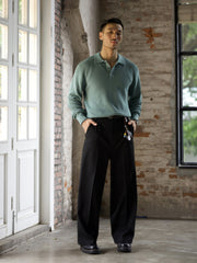 ワッフル柄ポロネック長袖Tシャツ