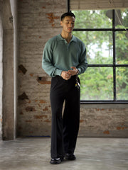 ワッフル柄ポロネック長袖Tシャツ