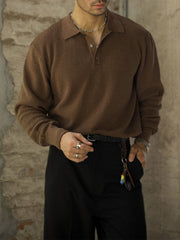 ワッフル柄ポロネック長袖Tシャツ