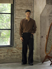 ワッフル柄ポロネック長袖Tシャツ