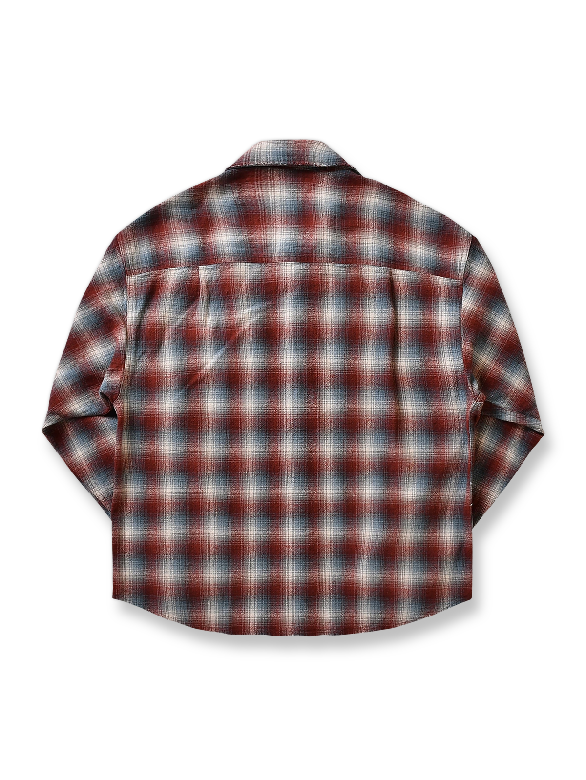 ヴィンテージダメージ加工ルーズフィットチェックシャツ平置き画像
