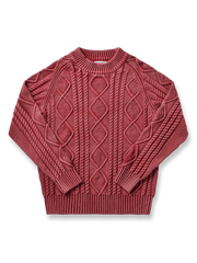 製品画像: ヘビーウェイトツイストケーブルセーラーセミハイネックセーターの平置き画像 - アメカジ風デザインと立体的なケーブル編み
詳細画像: セーターのケーブル編みとウォッシュ加工のディテール - ヴィンテージ感を演出