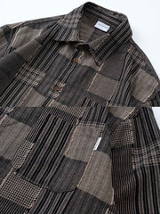 チェック柄とストライプのパッチワークデザインのディテール - ファッション性とレイヤード感