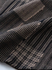 不規則チェック柄パッチワーク長袖シャツ