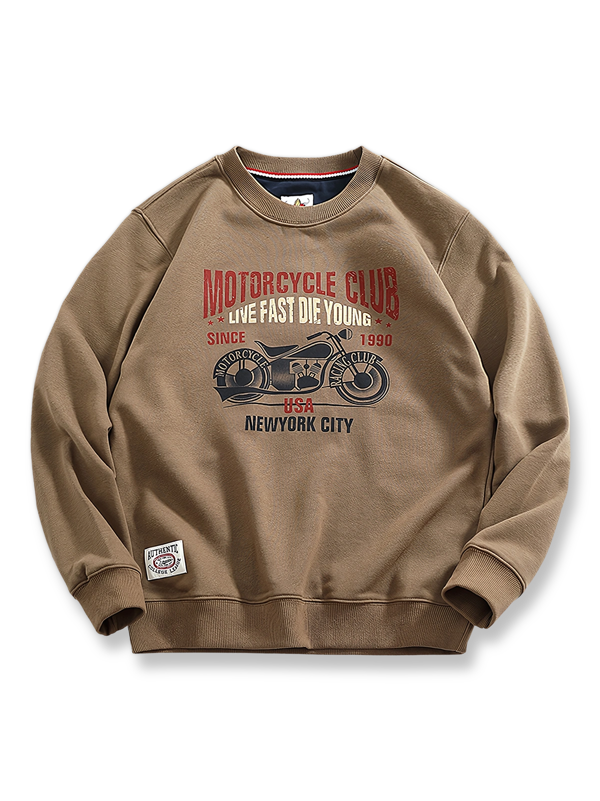 ヴィンテージバイクプリントクルーネックスウェットの正面画像