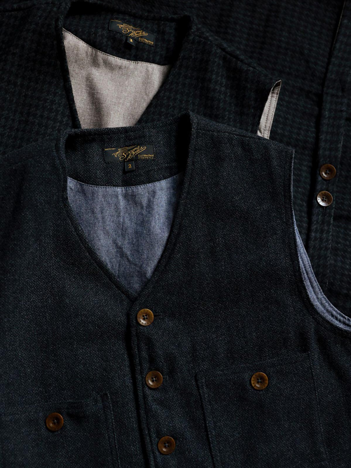 ヴィンテージウール千鳥格子ワークベストの画像