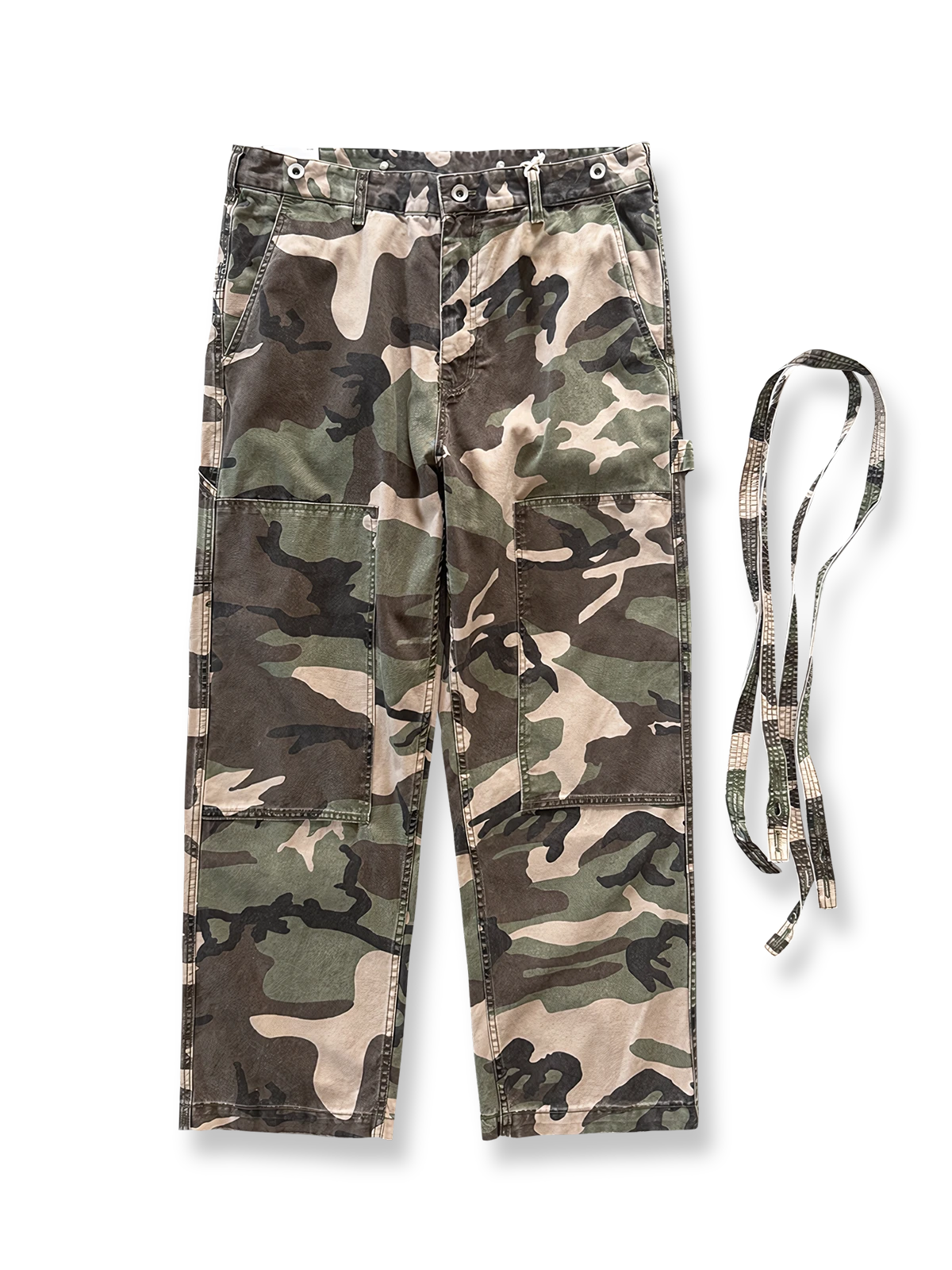 ネイビーカモサスペンダー付きヴィンテージワークパンツ 正面画像