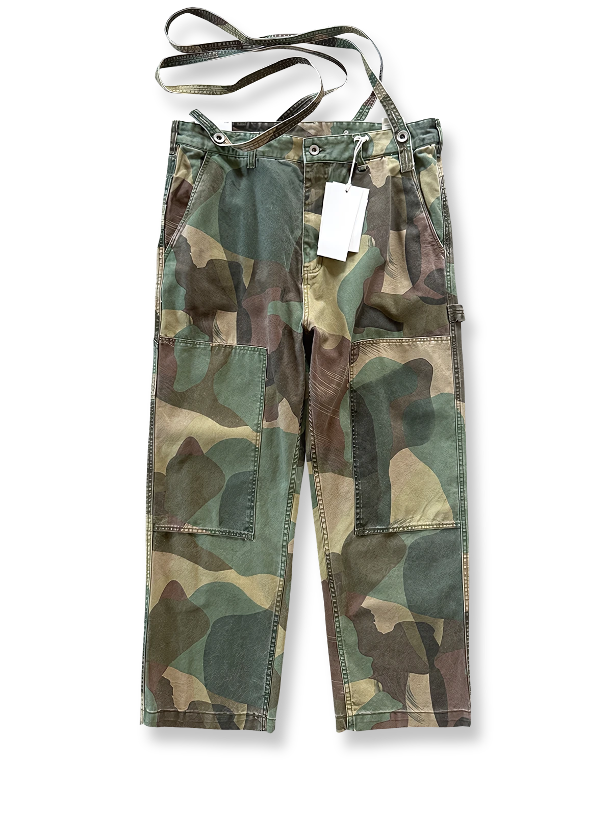 ネイビーカモサスペンダー付きヴィンテージワークパンツ 正面画像