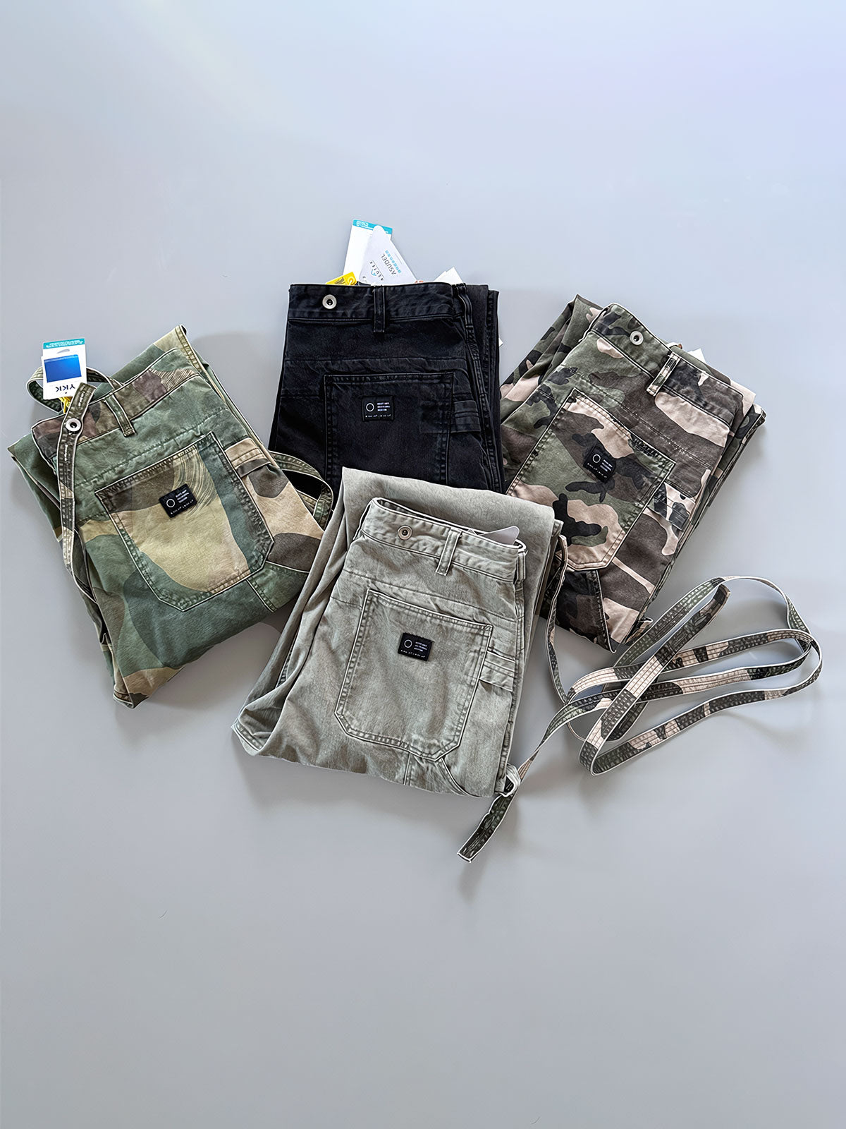 ネイビーカモサスペンダー付きヴィンテージワークパンツ 正面画像