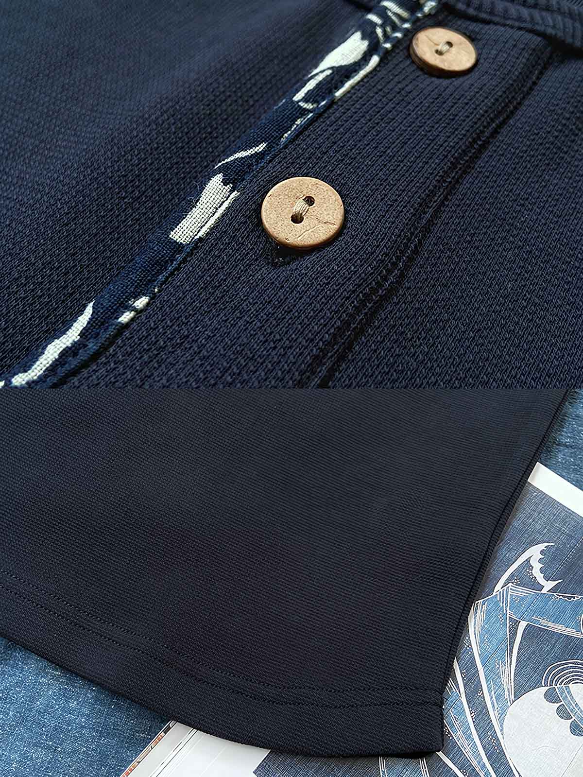 藍染古布を使用した襟元ディテール