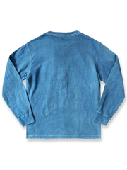 藍染めヘンリーネック中厚長袖Tシャツ 画像