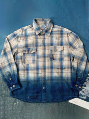 藍染めグラデーションチェック柄シャツ 全体画像