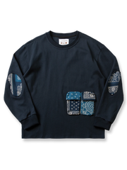 ペイズリー柄パッチワーク多ポケットスウェット正面画像