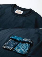 肘と胴部のペイズリー柄パッチワークのディテール