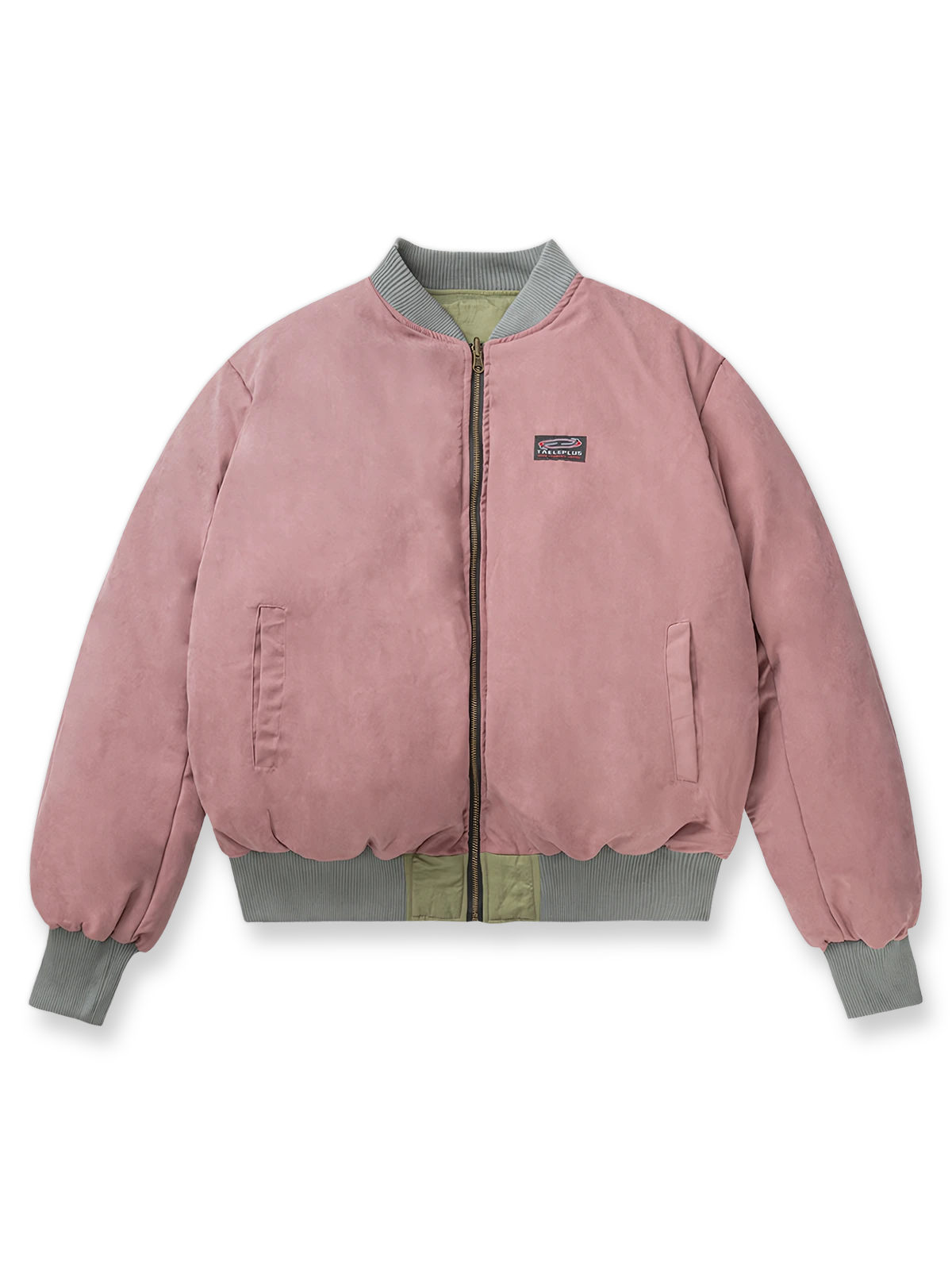 製品画像:ヴィンテージ風リバーシブルミリタリーフライトジャケットの正面展示。ミリタリースタイルに最適なリバーシブルデザインのジャケット。
詳細画像:刺繍ディテールと多機能ポケット、ジッパーのクローズアップ。保温性とデザイン性を両立するディテール。