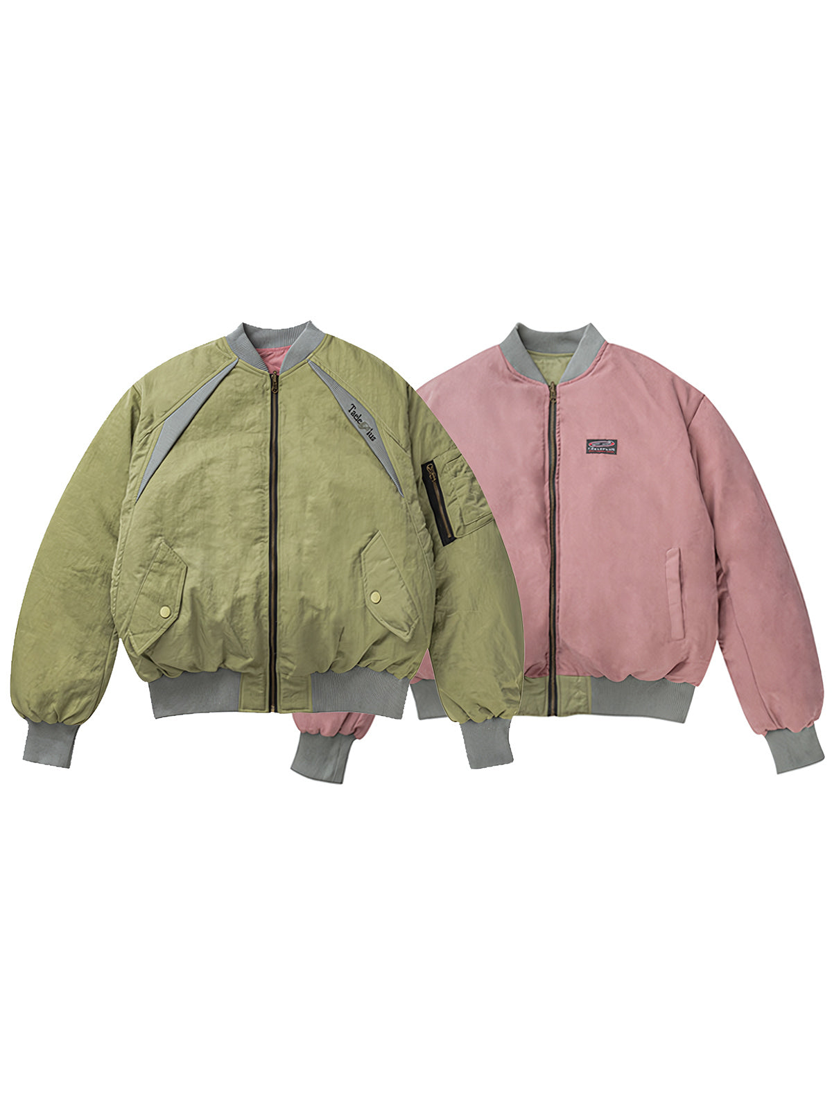 製品画像:ヴィンテージ風リバーシブルミリタリーフライトジャケットの正面展示。ミリタリースタイルに最適なリバーシブルデザインのジャケット。
詳細画像:刺繍ディテールと多機能ポケット、ジッパーのクローズアップ。保温性とデザイン性を両立するディテール。