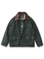 製品画像: "ヴィンテージコーデュロイ襟オイルドハンティングジャケットの正面ビュー、防風・防水のクラシックデザイン"
詳細画像: "コーデュロイ襟とYKKダブルジッパーのディテール特写、耐久性のあるオイルド加工"