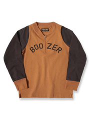 製品画像: ヴィンテージ配色 ラグラン ハーフジップスウェット 正面、クラシックなレトロデザイン
詳細画像: TALONチェーンジッパーと配色デザインのディテール、ヴィンテージ感