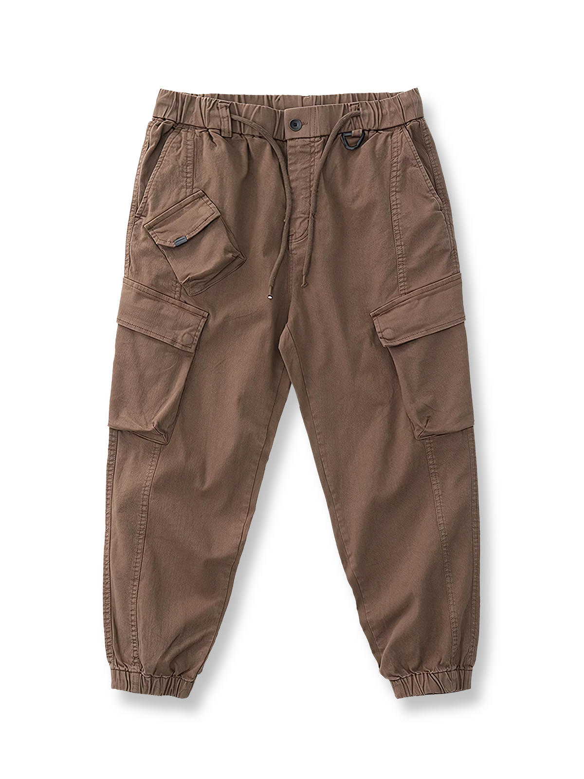 製品画像: ヴィンテージワーク パラシュートジョガーパンツ 正面、ウォッシュ加工とリブウエストデザイン
詳細画像: リブウエストと大きめポケットのディテール、微ストレッチツイル