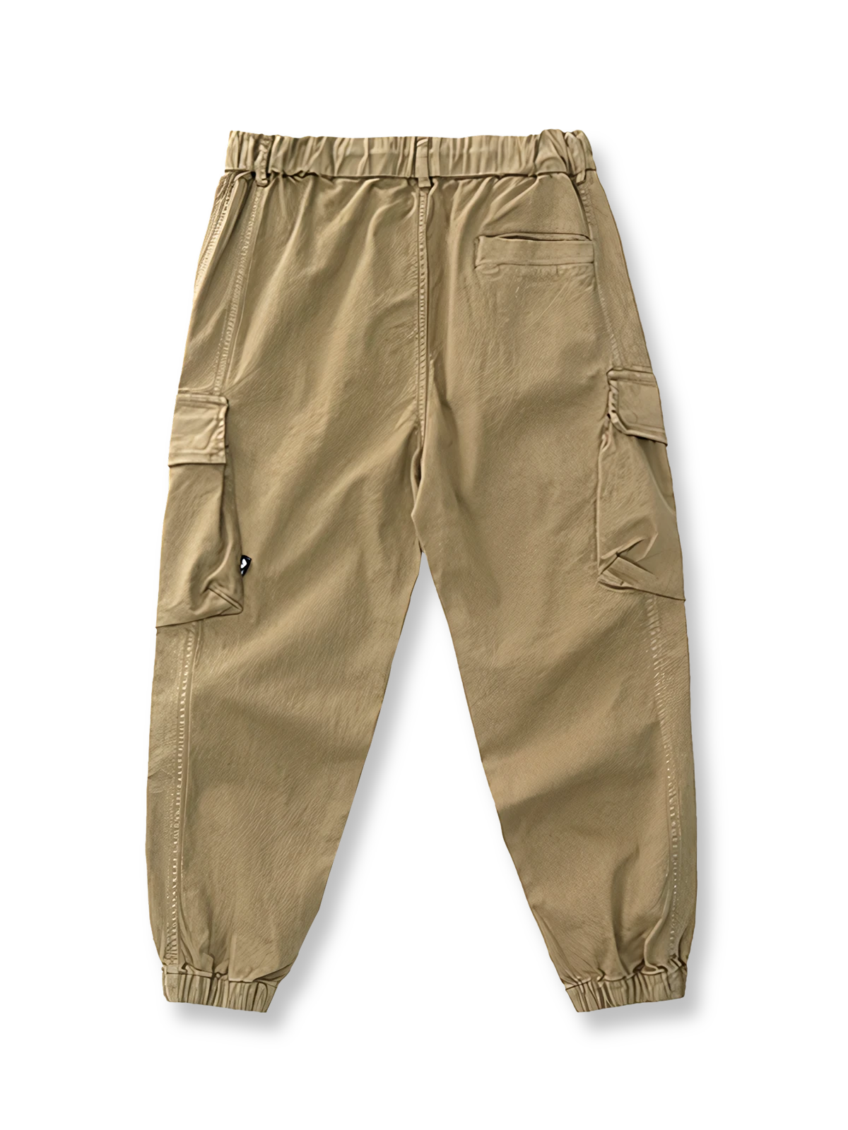 製品画像: ヴィンテージワーク パラシュートジョガーパンツ 正面、ウォッシュ加工とリブウエストデザイン
詳細画像: リブウエストと大きめポケットのディテール、微ストレッチツイル